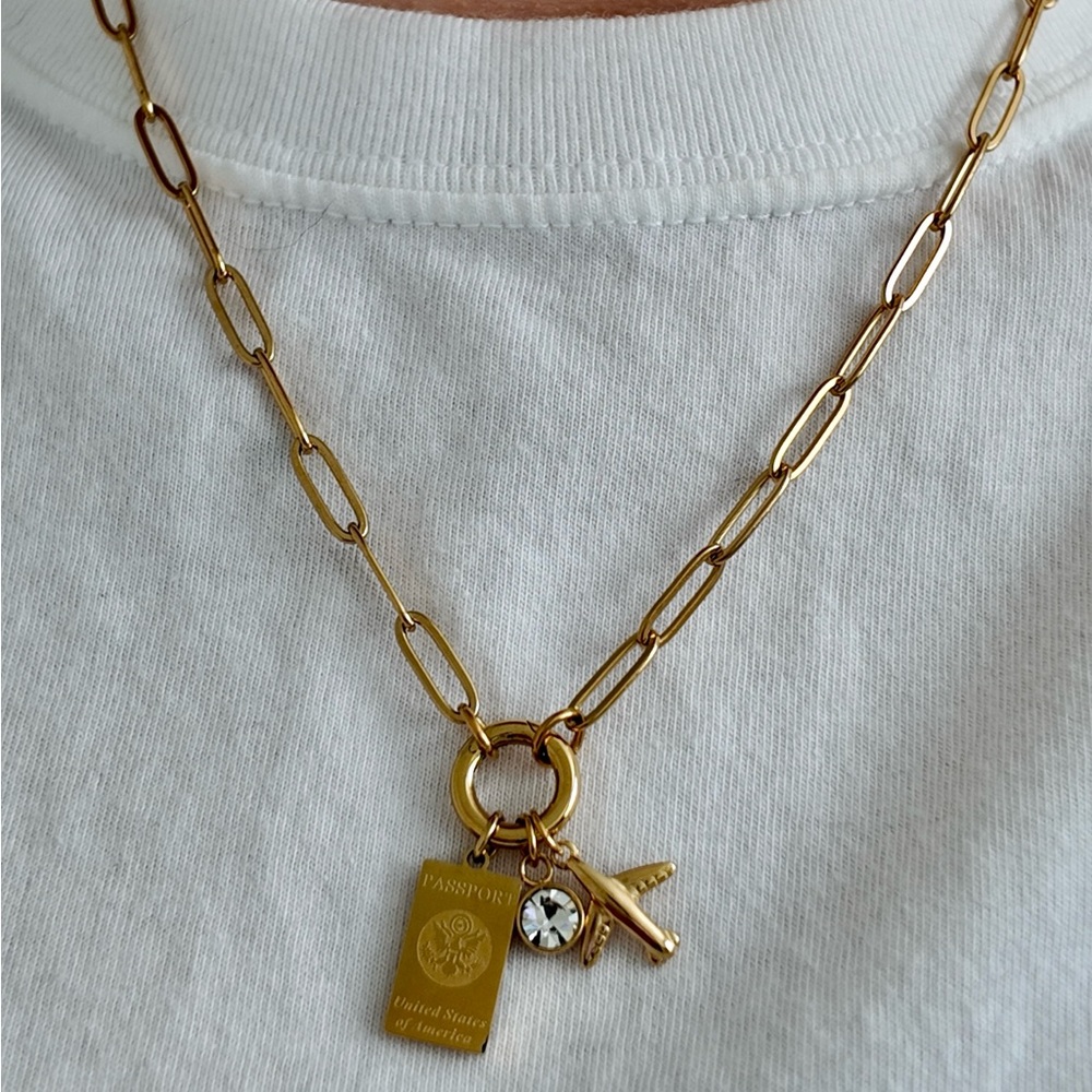 18K Gold Travel Charm Necklace